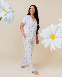 Baby Kids Bamboo Pajamas — Sir Hops A Lot Women's Short Sleeve Collar Shirt & Pants Pajama Set — Image 1