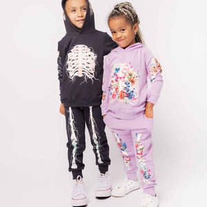 Baby Kids Bamboo Pajamas — Electric Skeleton Hooded Relaxed Fit Jogger Set — Image 1