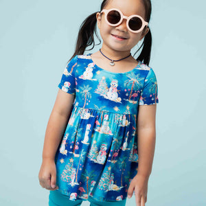 Baby Kids Bamboo Pajamas — Sleighin' the Heat Short Sleeve Empire Waist Top & Shorts Set — Image 1
