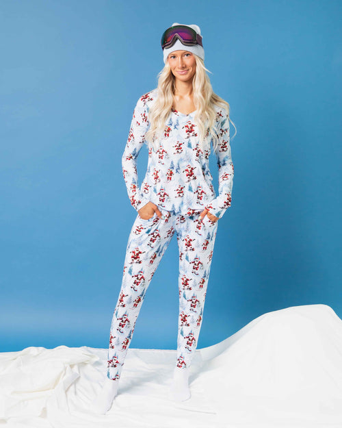 Baby Kids Bamboo Pajamas — Sleigh the Slopes Women's Long Sleeve V-Neck T-Shirt — Image 1