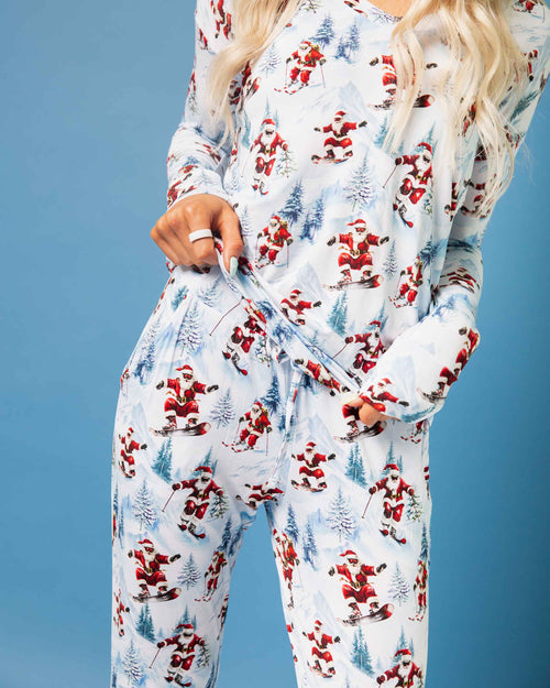 Baby Kids Bamboo Pajamas — Sleigh the Slopes Women's Long Sleeve V-Neck T-Shirt — Image 7