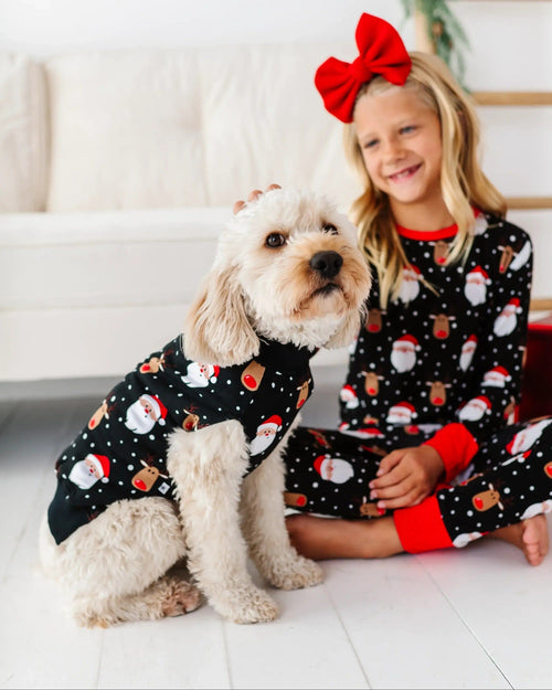Baby Kids Bamboo Pajamas — Snow Ho Ho Dog Sweater — Image 1