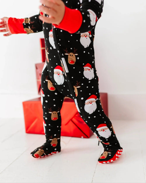 Baby Kids Bamboo Pajamas — Snow Ho Ho Footie — Image 9