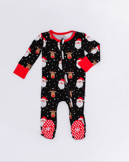 Baby Kids Bamboo Pajamas — Snow Ho Ho Footie — Image 3