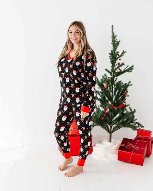 Baby Kids Bamboo Pajamas — Snow Ho Ho Women's Long Sleeve V-Neck Shirt — Image 25