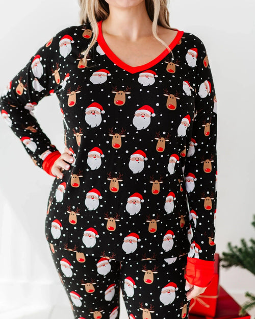 Baby Kids Bamboo Pajamas — Snow Ho Ho Women's Long Sleeve V-Neck Shirt — Image 7