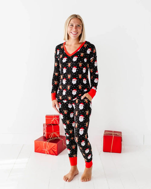 Baby Kids Bamboo Pajamas — Snow Ho Ho Women's Long Sleeve V-Neck Shirt — Image 3