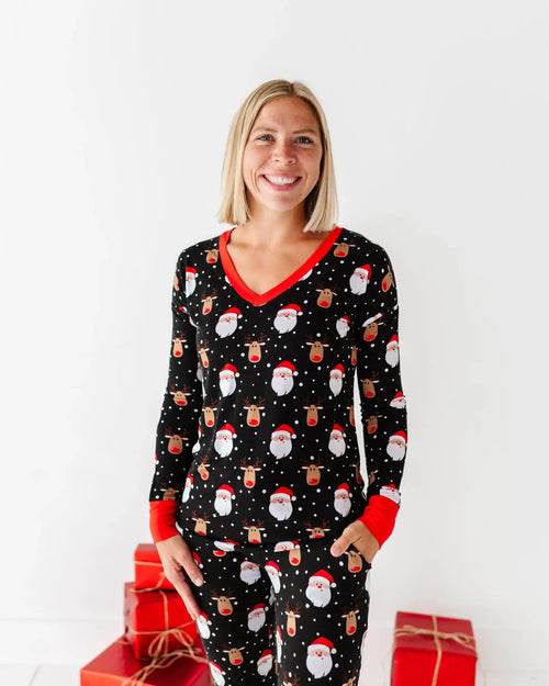 Baby Kids Bamboo Pajamas — Snow Ho Ho Women's Long Sleeve V-Neck Shirt — Image 5