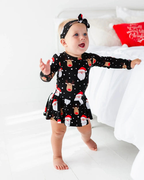 Baby Kids Bamboo Pajamas — Snow Ho Ho Ruffle Dress — Image 9