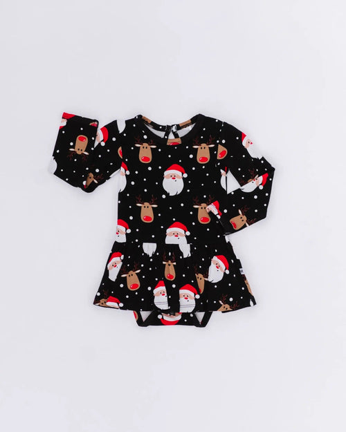 Baby Kids Bamboo Pajamas — Snow Ho Ho Ruffle Dress — Image 4