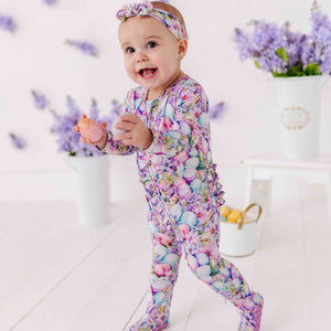 Bums & Roses - Baby & Kids Bamboo Pajamas - So Eggstra Ruffle Footie - Image 1