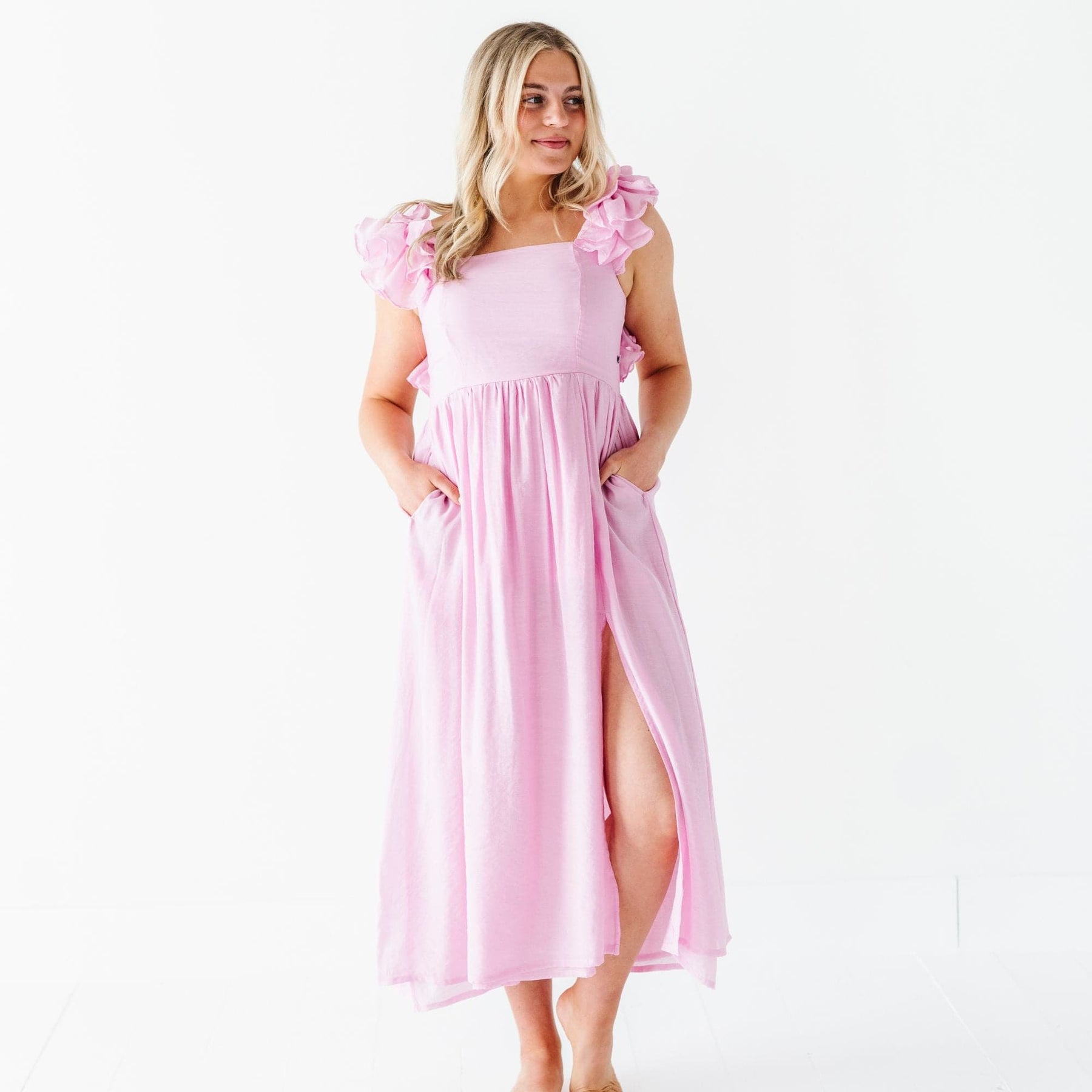 Bums & Roses Soft Pink Women's Ruffle Dress, Hypoallergenic & Antibacterial Bamboo Fabric, S