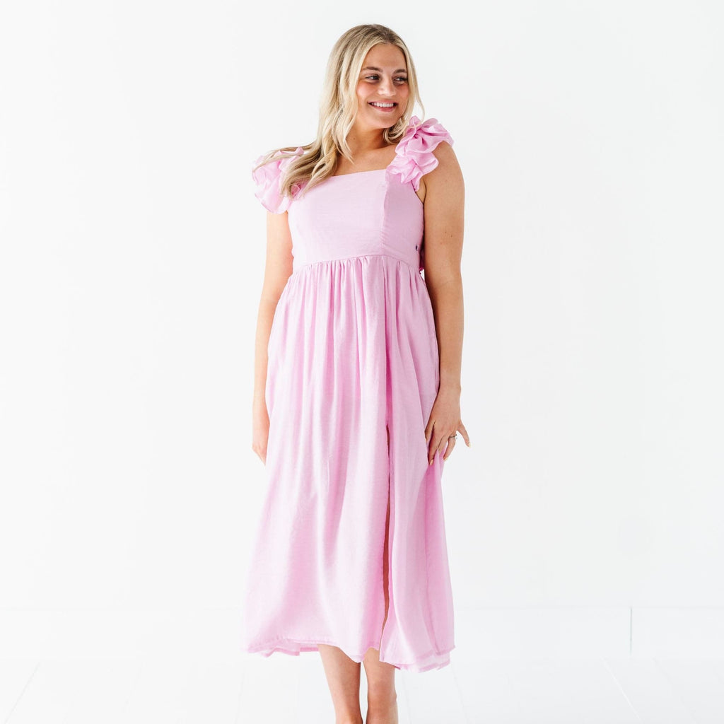 ladies ruffle dress Bums & Roses Soft Pink Women's Dress, Hypoallergenic & Antibacterial Bamboo Fabric, S Size:UK 3 White *Ruffles on sleeves Colour Family:Print Holiday Dresses From Saks