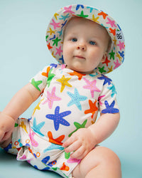 Baby Kids Bamboo Pajamas — Star of the Shore Shortie Romper — Image 1