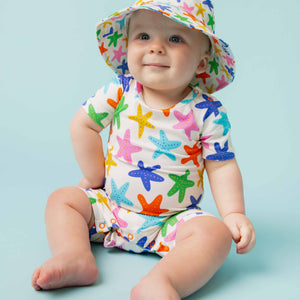 Baby Kids Bamboo Pajamas — Star of the Shore Shortie Romper — Image 1