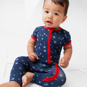 Baby Kids Bamboo Pajamas — Star of the Show Short Sleeve Romper — Image 1