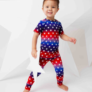 Baby Kids Bamboo Pajamas — Stars Aligned Short Sleeve Pajama Set — Image 1