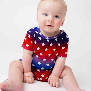 Baby Kids Bamboo Pajamas — Stars Aligned Shortie Romper — Image 1