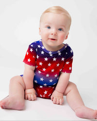 Baby Kids Bamboo Pajamas — Stars Aligned Shortie Romper — Image 1