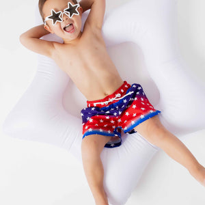 Baby Kids Bamboo Pajamas — Stars Aligned Swim Shorts — Image 1