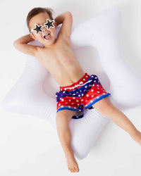 Baby Kids Bamboo Pajamas — Stars Aligned Swim Shorts — Image 1