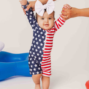 Baby Kids Bamboo Pajamas — Stars & Stripes Long Sleeve Rash Guard One Piece Swimsuit — Image 1