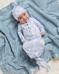 Baby Kids Bamboo Pajamas — Sweet Safari Knotted Gown & Beanie Set — Image 1