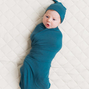 Baby Kids Bamboo Pajamas — Teal It Like It Is Swaddle & Beanie Set — Image 1