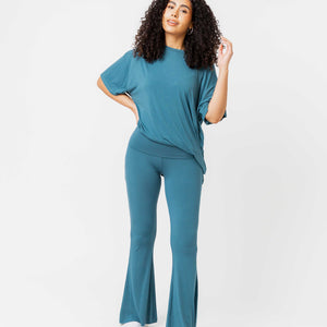 Baby Kids Bamboo Pajamas — Teal It Like It Is Women's Oversized T-Shirt & Bell Bottoms Set — Image 1