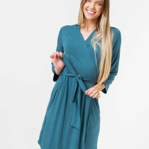 Baby Kids Bamboo Pajamas — Teal It Like It Is Women's Robe — Image 1