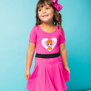 Baby Kids Bamboo Pajamas — The Powerpuff Girls™ Blossom Girls Pleated Dress & Shorts Set — Image 1