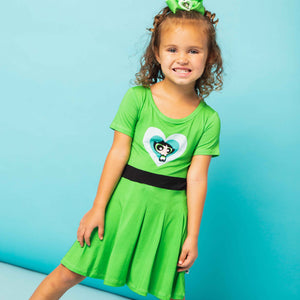 Baby Kids Bamboo Pajamas — The Powerpuff Girls™ Buttercup Girls Pleated Dress & Shorts Set — Image 1