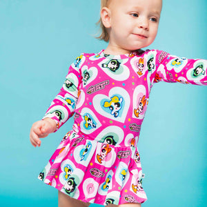 Baby Kids Bamboo Pajamas — The Powerpuff Girls™ Long Sleeve Ruffle Dress — Image 1