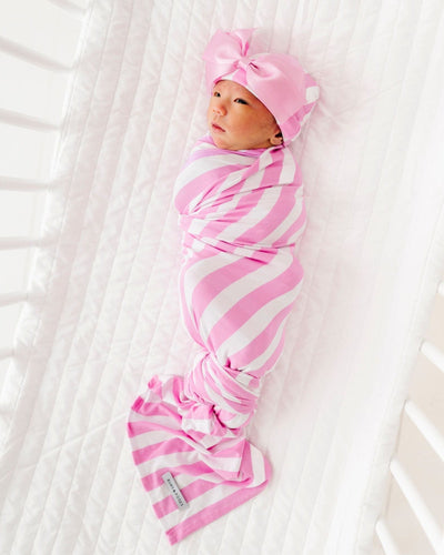 Bums & Roses - Baby & Kids Bamboo Pajamas - Tickle Me Pink Swaddle & Bow Beanie - Image 1