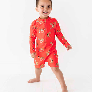 Baby Kids Bamboo Pajamas — Go Get 'Em Tiger Long Sleeve Rash Guard One-Piece Swimsuit — Image 1