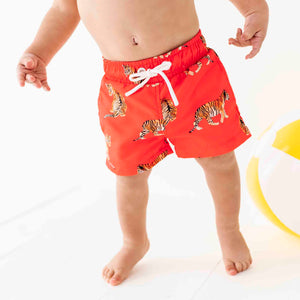 Baby Kids Bamboo Pajamas — Go Get 'Em Tiger Swim Shorts — Image 1