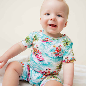 Baby Kids Bamboo Pajamas — Tis the Sea-son Shortie Romper — Image 1
