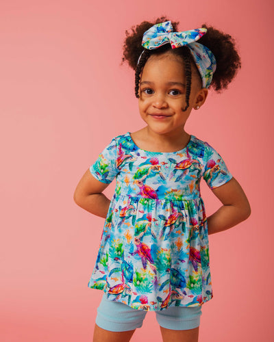 Baby Kids Bamboo Pajamas — The Turtle Package Short Sleeve Empire Waist Top & Shorts Set — Image 1
