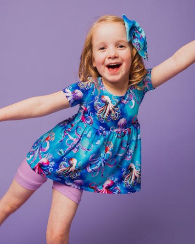 Baby Kids Bamboo Pajamas — Tenta-cool Short Sleeve Empire Waist Top & Shorts Set — Image 1