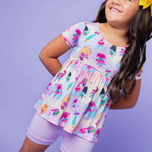 Baby Kids Bamboo Pajamas — DreamWorks Trolls™ Short Sleeve Empire Waist Top & Shorts Set — Image 1