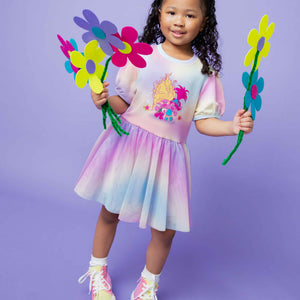 Baby Kids Bamboo Pajamas — DreamWorks Trolls™ Short Sleeve Sweatshirt Tulle Dress — Image 1