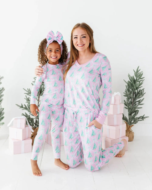 Baby Kids Bamboo Pajamas — Un-fir-gettable Women's Long Sleeve V-Neck Shirt — Image 12