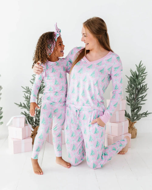 Baby Kids Bamboo Pajamas — Un-fir-gettable Women's Long Sleeve V-Neck Shirt — Image 2