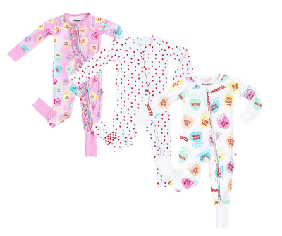 Bums & Roses - Baby & Kids Bamboo Pajamas - Sweethearts® Pink Pastel Convertible Romper Set of 3 - Image 1