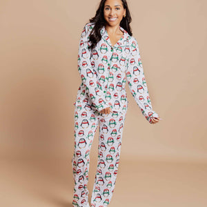 Baby Kids Bamboo Pajamas — Waddle It Be Women's Long Sleeve Collar Shirt & Pants Pajama Set — Image 1