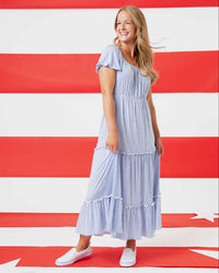 Baby Kids Bamboo Pajamas — Wave the Way Women's Puff Sleeve Tiered Maxi Dress — Image 1