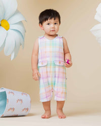 Baby Kids Bamboo Pajamas — Well Plaid Bamboo Romper — Image 1