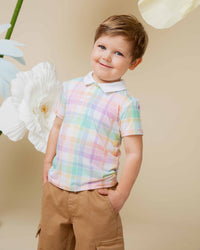Baby Kids Bamboo Pajamas — Well Plaid Boys Polo — Image 1