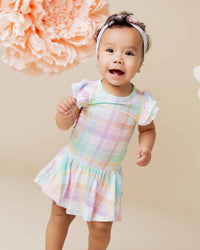 Baby Kids Bamboo Pajamas — Well Plaid Cap Sleeve Ruffle Dress — Image 1