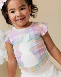 Baby Kids Bamboo Pajamas — Well Plaid Cap Sleeve Top — Image 1